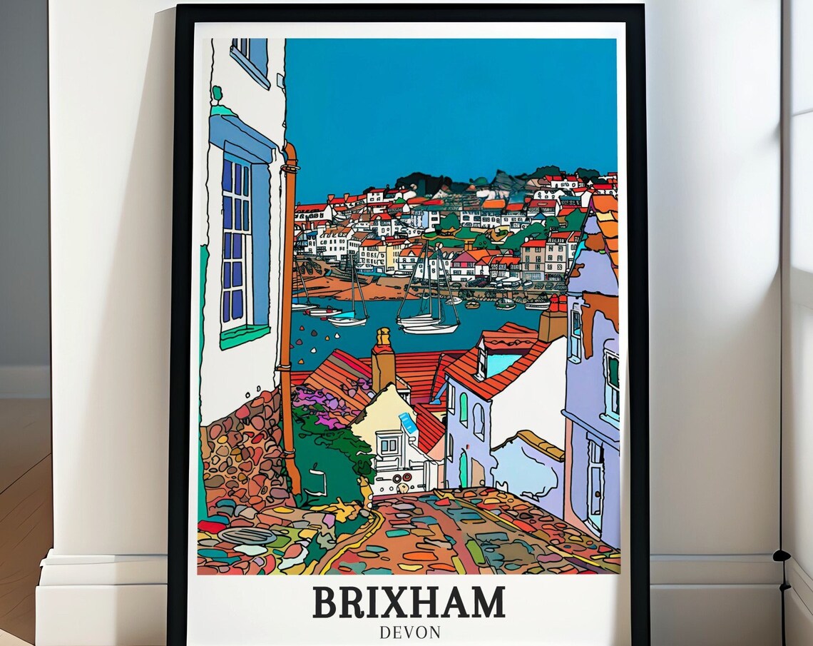 Brixham Devon Harbour Pop Art Sailboats England Travel Poster
