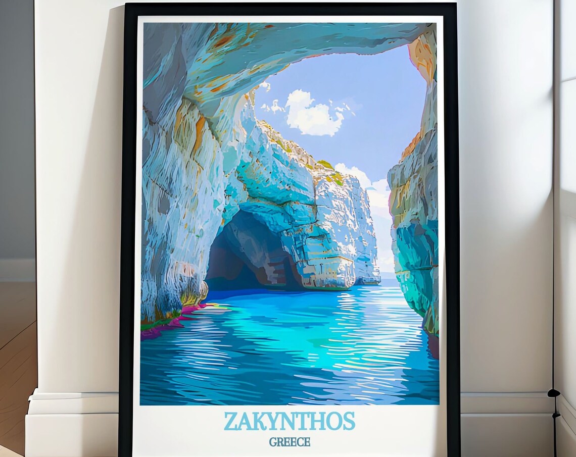 Zakynthos Blue Caves Sea Grotto Turquoise Water Travel Poster