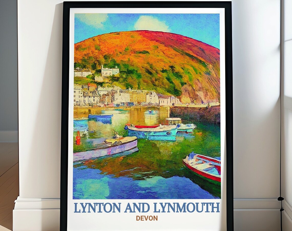 Lynton And Lynmouth Devon Harbour Boats Vintage Travel Poster