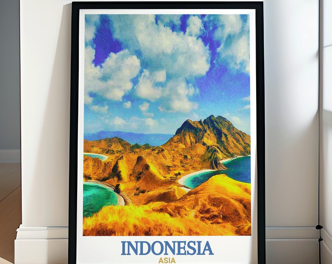 Indonesia Asia Komodo National Park Golden Hills Coast Poster
