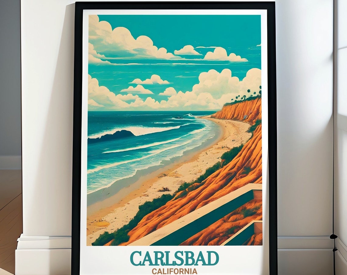 Carlsbad California State Beach Cliffs Surf Waves View Poster