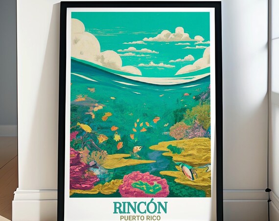 Rincon Puerto Rico Coral Reef Marine Life Retro Teal Art Poster