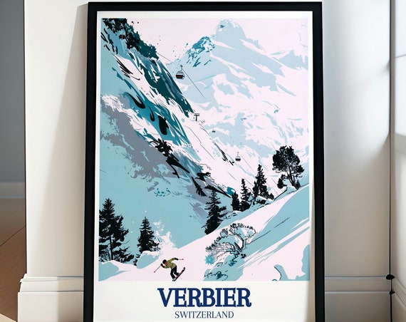 Verbier Travel Posters Collection Montfort And Verbier Valles Ski Area Wall Art Verbier Ski Resort Prints And Decor