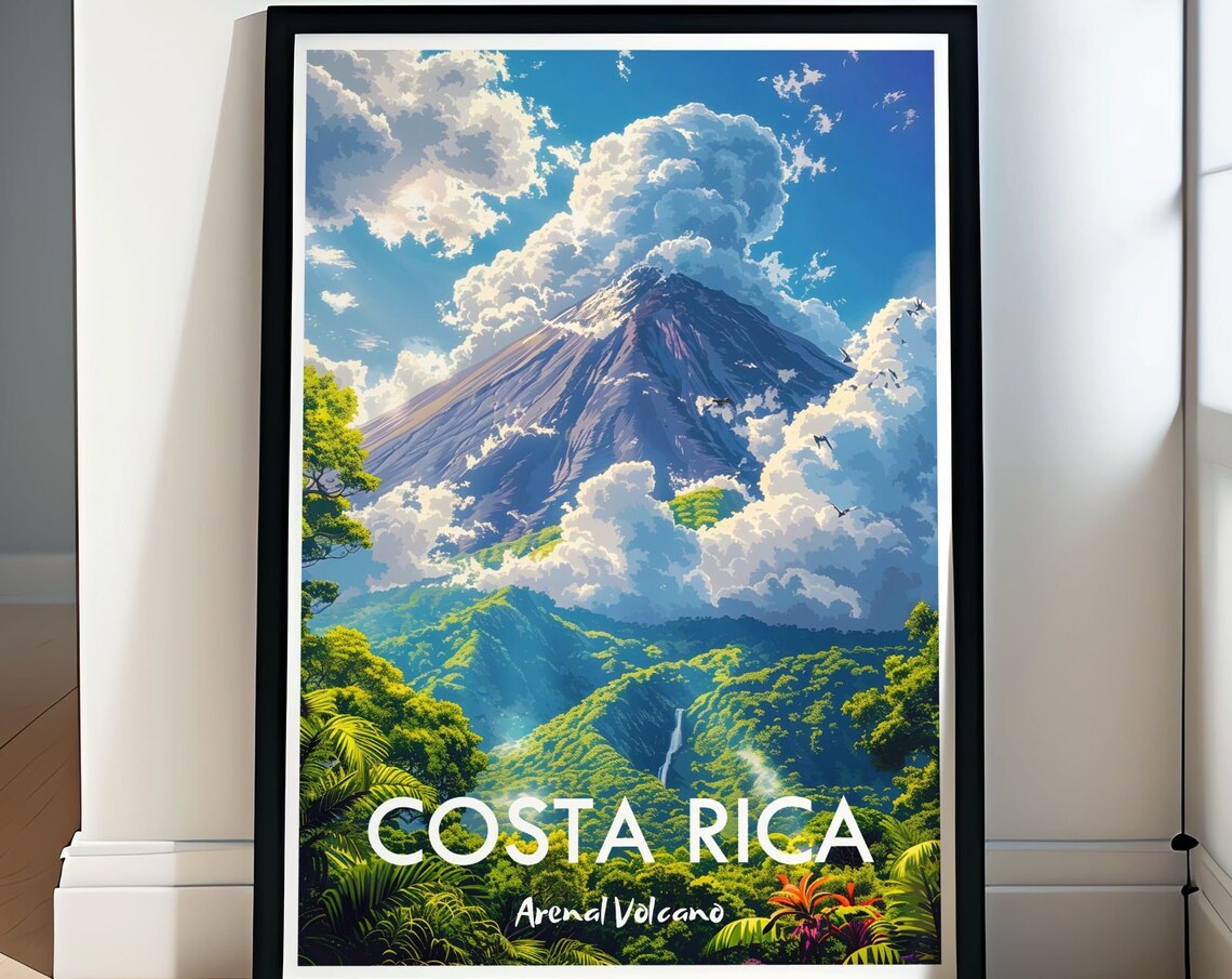 Costa Rica Travel Poster, Arenal Volcano Wall Decor