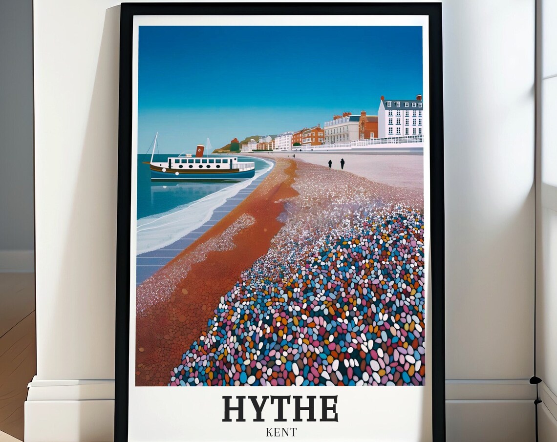 Hythe Kent Shingle Beach Colorful Pebbles Seaside Travel Poster