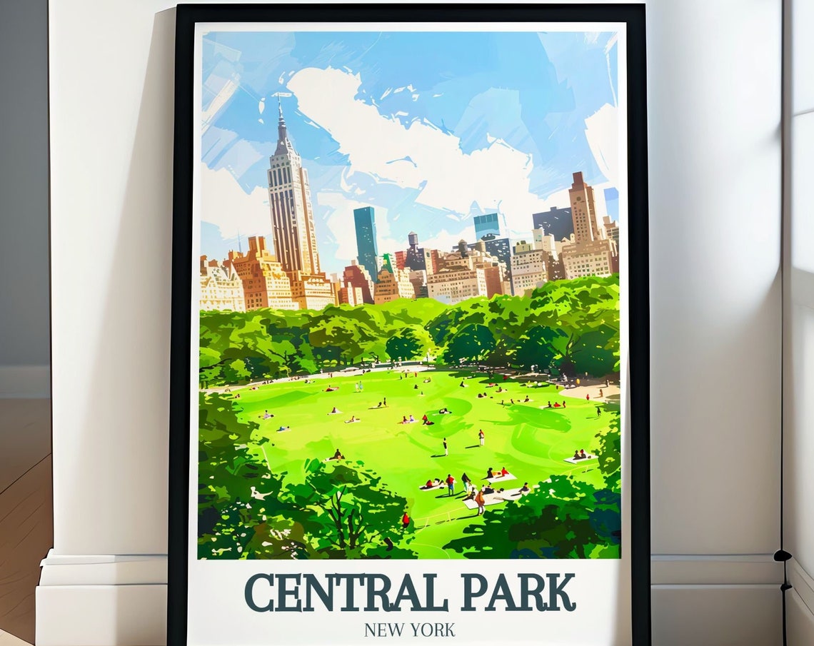 Central Park Summer Picnic Lawn Beneath Manhattan Skyline Poster