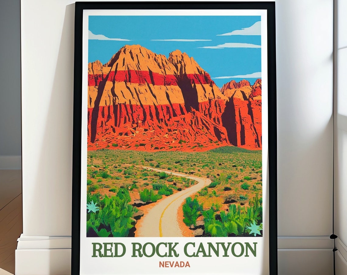 Red Rock Canyon Nevada Desert Road Red Escarpment Sunset Poster