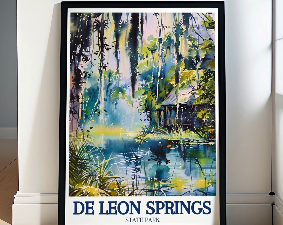 De Leon Springs State Park Poster Florida Cypress Swamp Watercolor