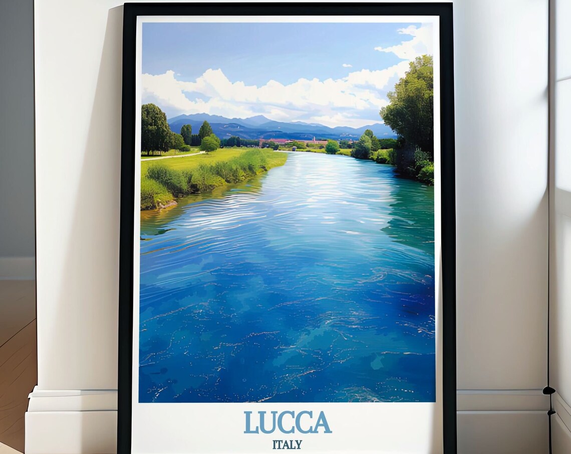 Lucca Italy Serchio River Blue Waters Countryside Scenic Print