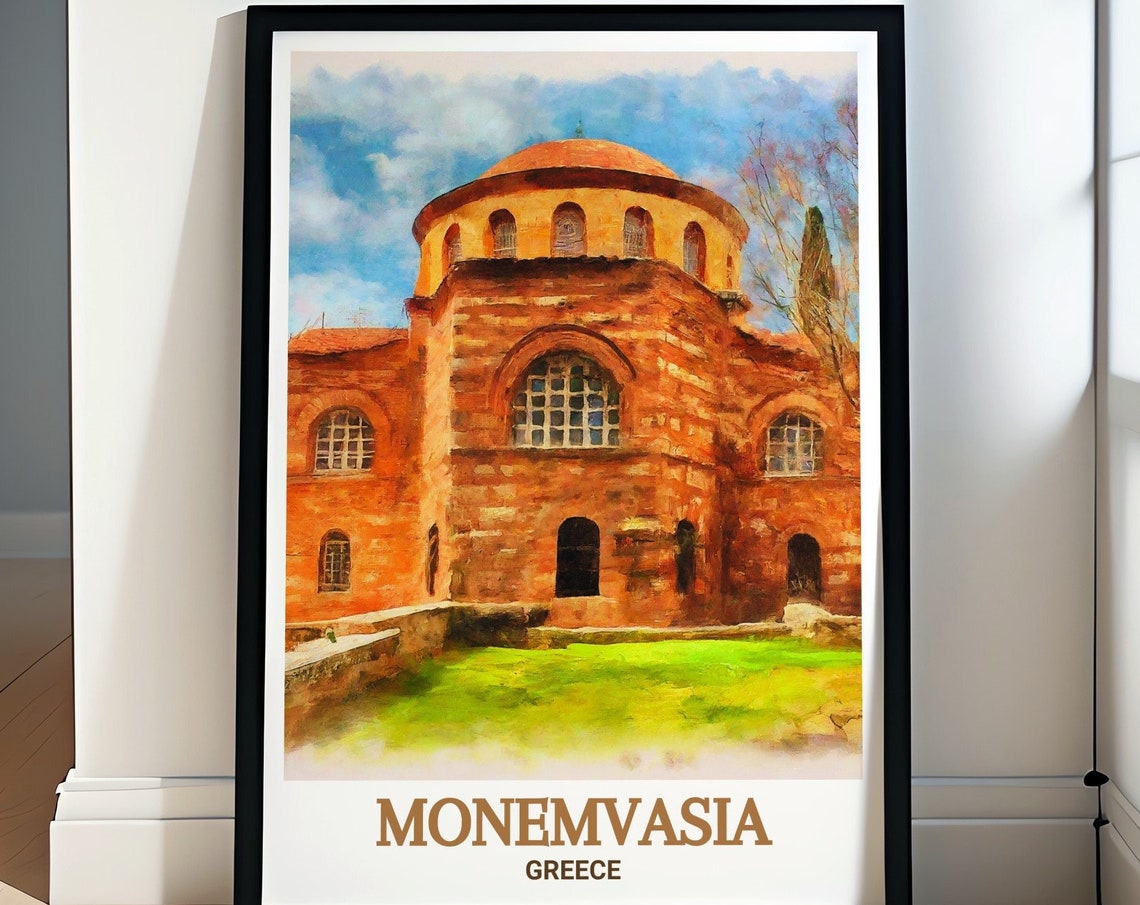 Agia Sofia Byzantine Church Watercolor Monemvasia Greece Travel Poster