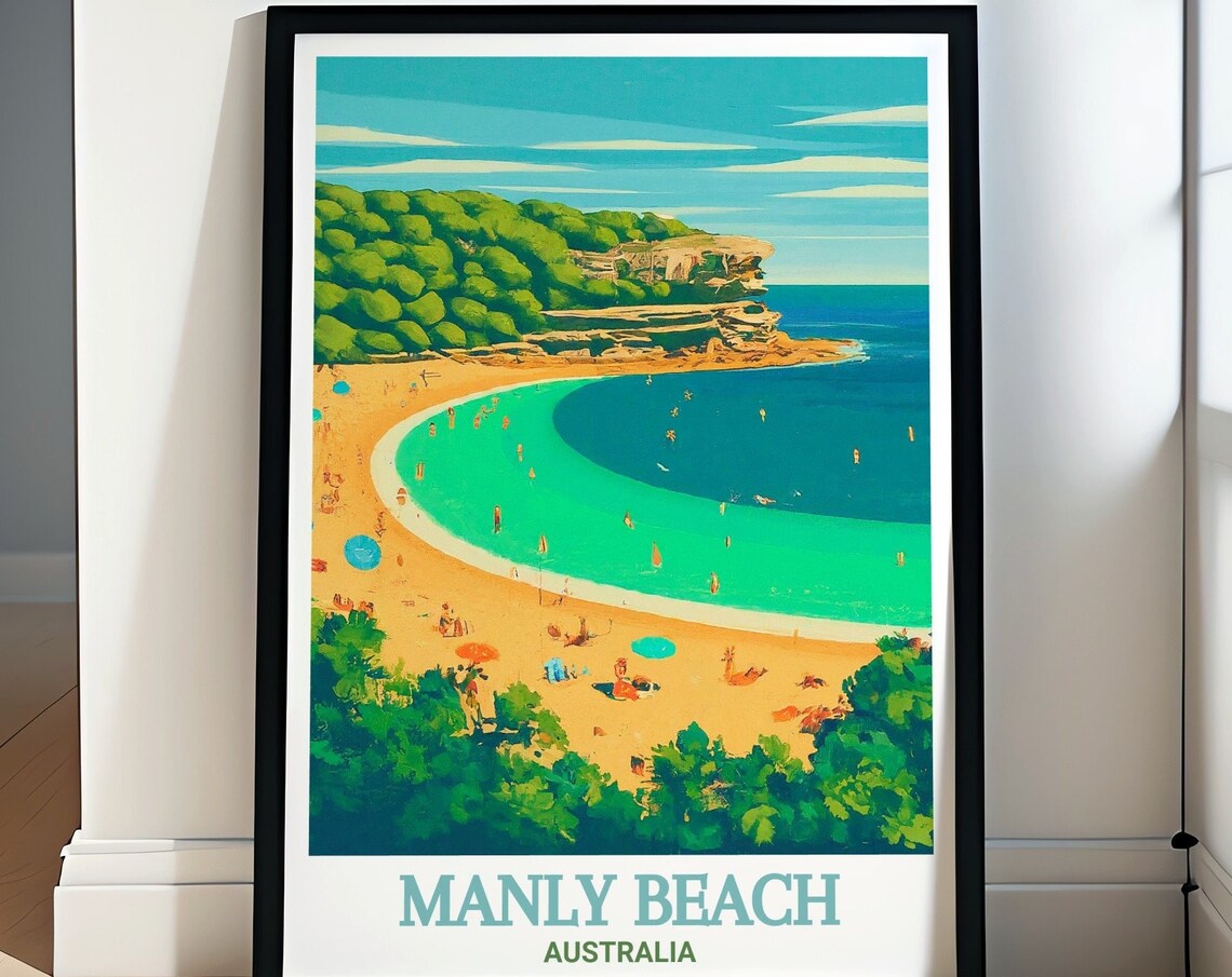 Manly Beach Australia Aerial Turquoise Cove Swimmers Surf Poster