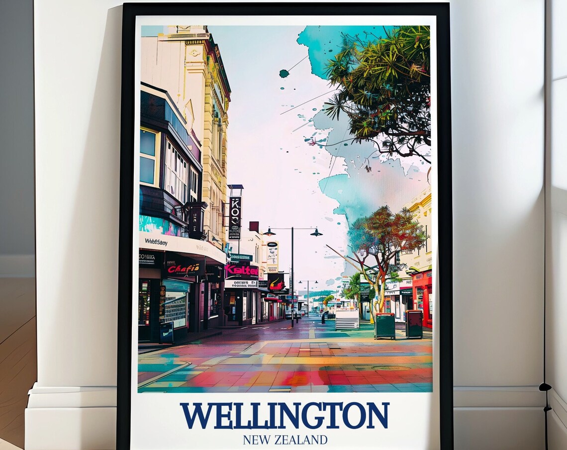 Wellington Cuba Street Watercolor City Scene New Zealand Travel Poster
