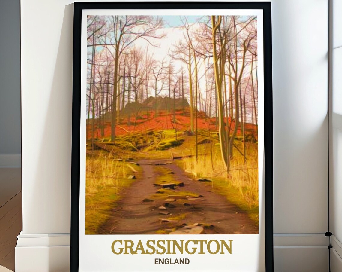 Grassington England Grass Woods Autumn Forest Trail Travel Poster