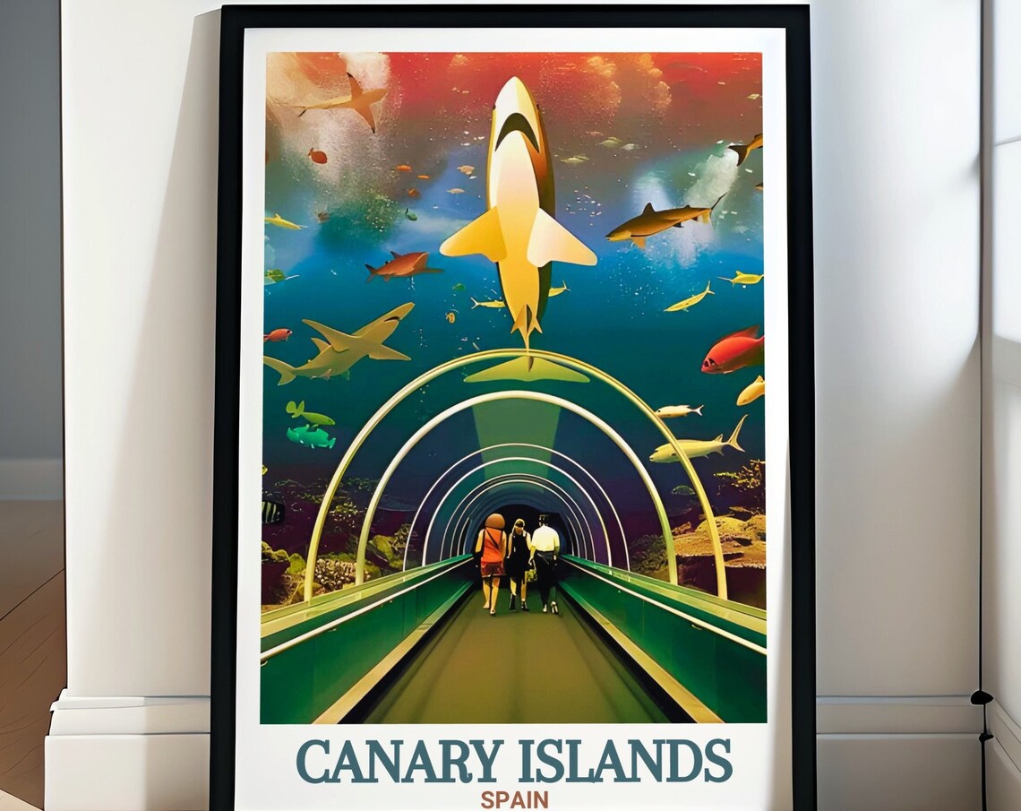 Canary Islands Aquarium Shark Tunnel Underwater Scenic Poster