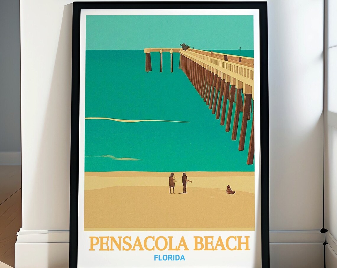Pensacola Beach Fishing Pier Florida Gulf Coast Travel Poster