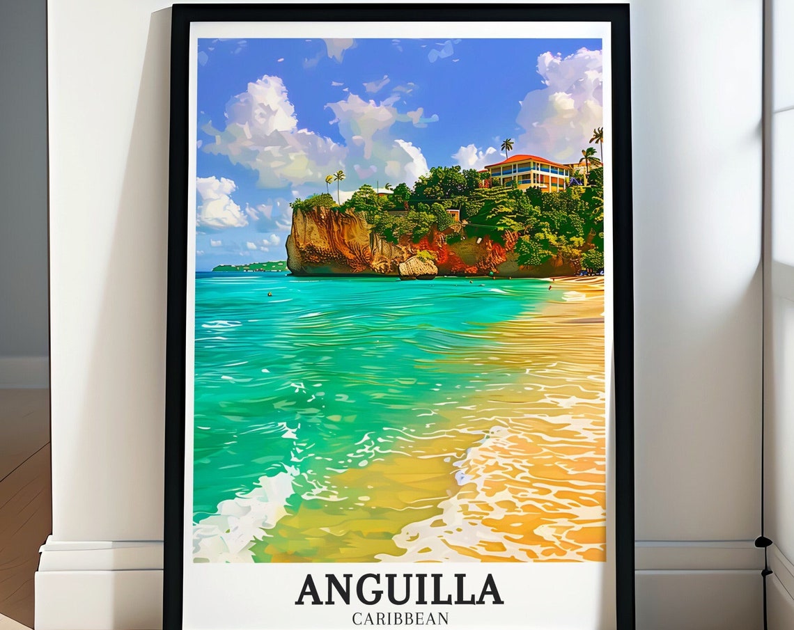 Anguilla Caribbean Beach Cliff Turquoise Water Travel Poster