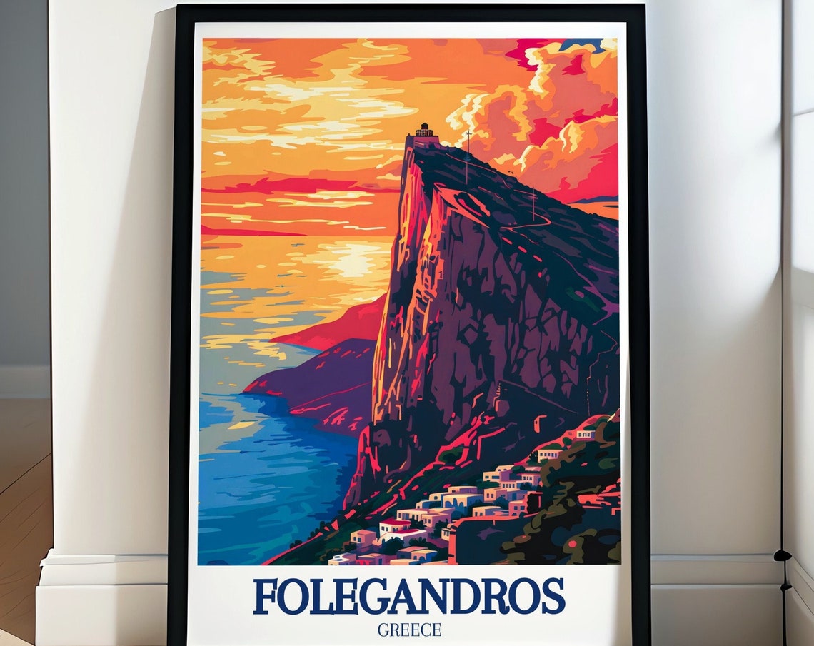 Folegandros Dramatic Sunset Cliff Village Aegean Greece Poster