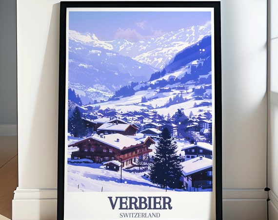Verbier Travel Posters Alpine Ski Resort Art Verbier Mountains Arts Verbier Mountain Prints Swiss Alps Travel Art