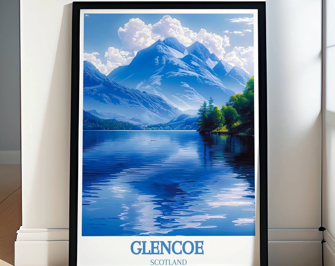 Glencoe Scotland Mirror Lake Blue Mountain View Travel Poster