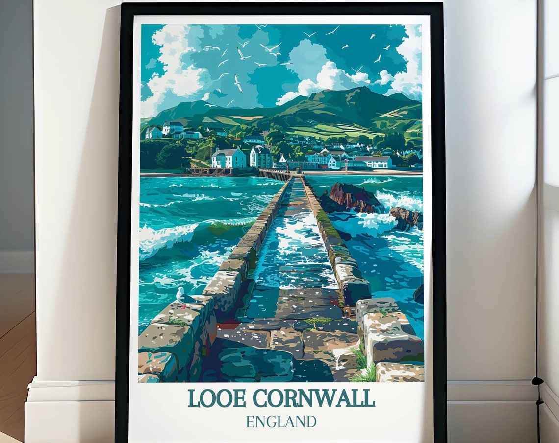 Looe Cornwall England Seaside Banjo Pier Harbor Waves Poster