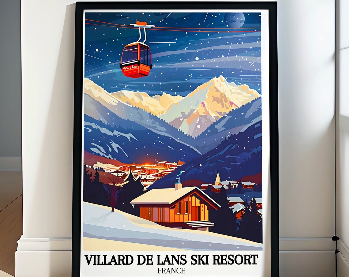 Villard De Lans Ski Resort Night Cable Car Scene Travel Poster