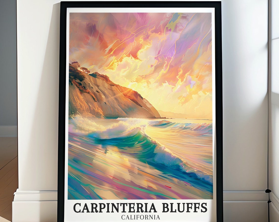 Carpinteria Bluffs California Impressionist Sunset Surf Wave Poster