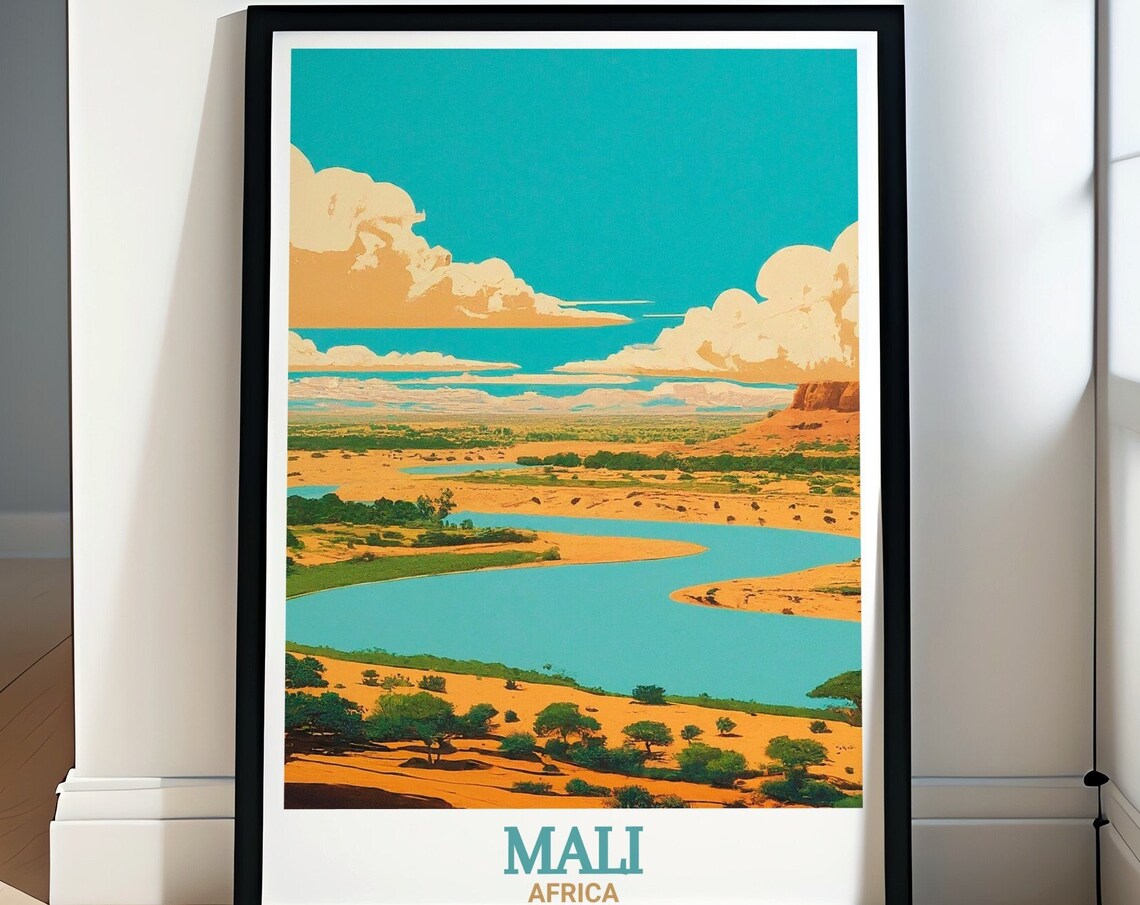 Mali Africa Niger River Desert Oasis Landscape Artwork Scene Poster