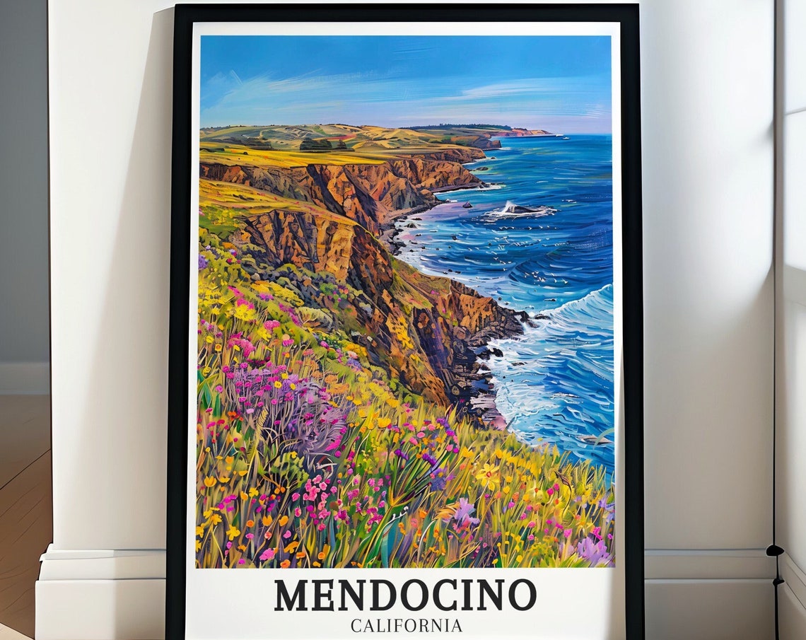 Mendocino Wildflower Cliffs Pacific Ocean California Coastal Poster