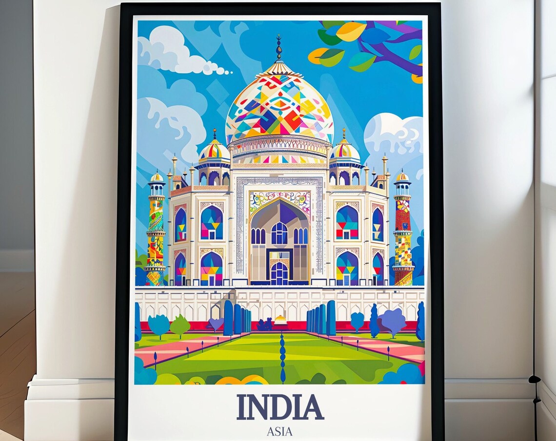 India Asia Taj Mahal Agra Colorful Pop Art Landmark Scene Poster