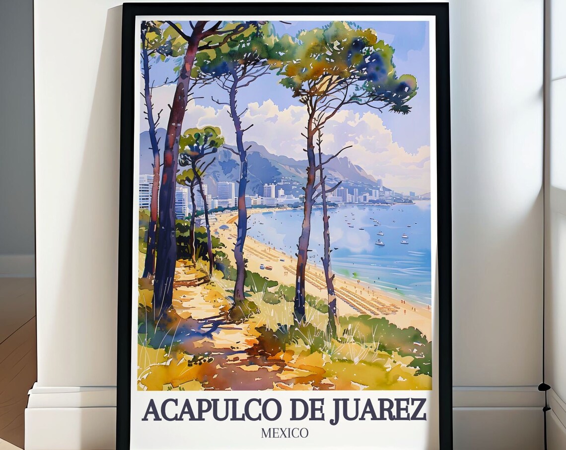 Acapulco de Juarez Mexico Beach Watercolor Travel Poster Art