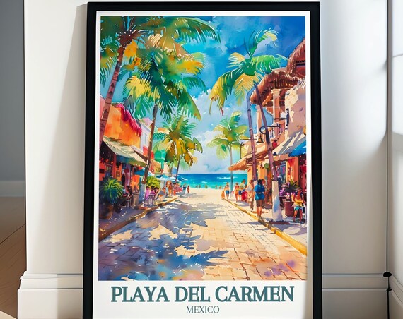 Playa del Carmen Mexico Beach Street Promenade Palm Shops Travel Poster