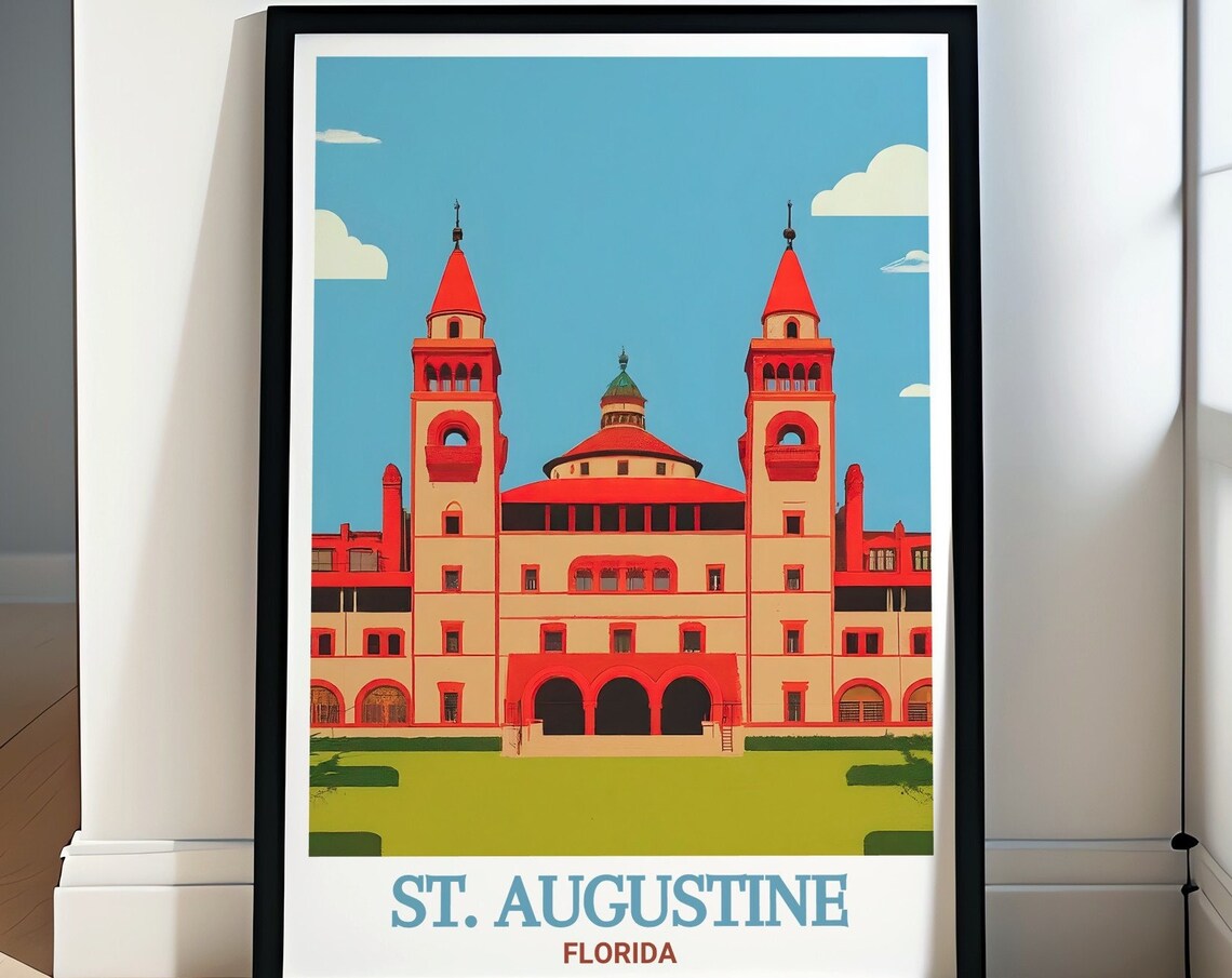 St. Augustine Flagler College Twin Towers Retro Travel Poster