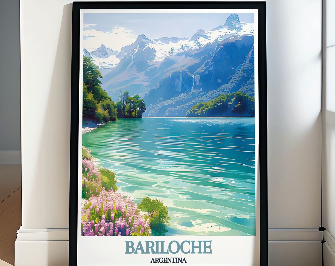 Bariloche Argentina Nahuel Huapi Lake Snowy Peaks Wildflowers Poster