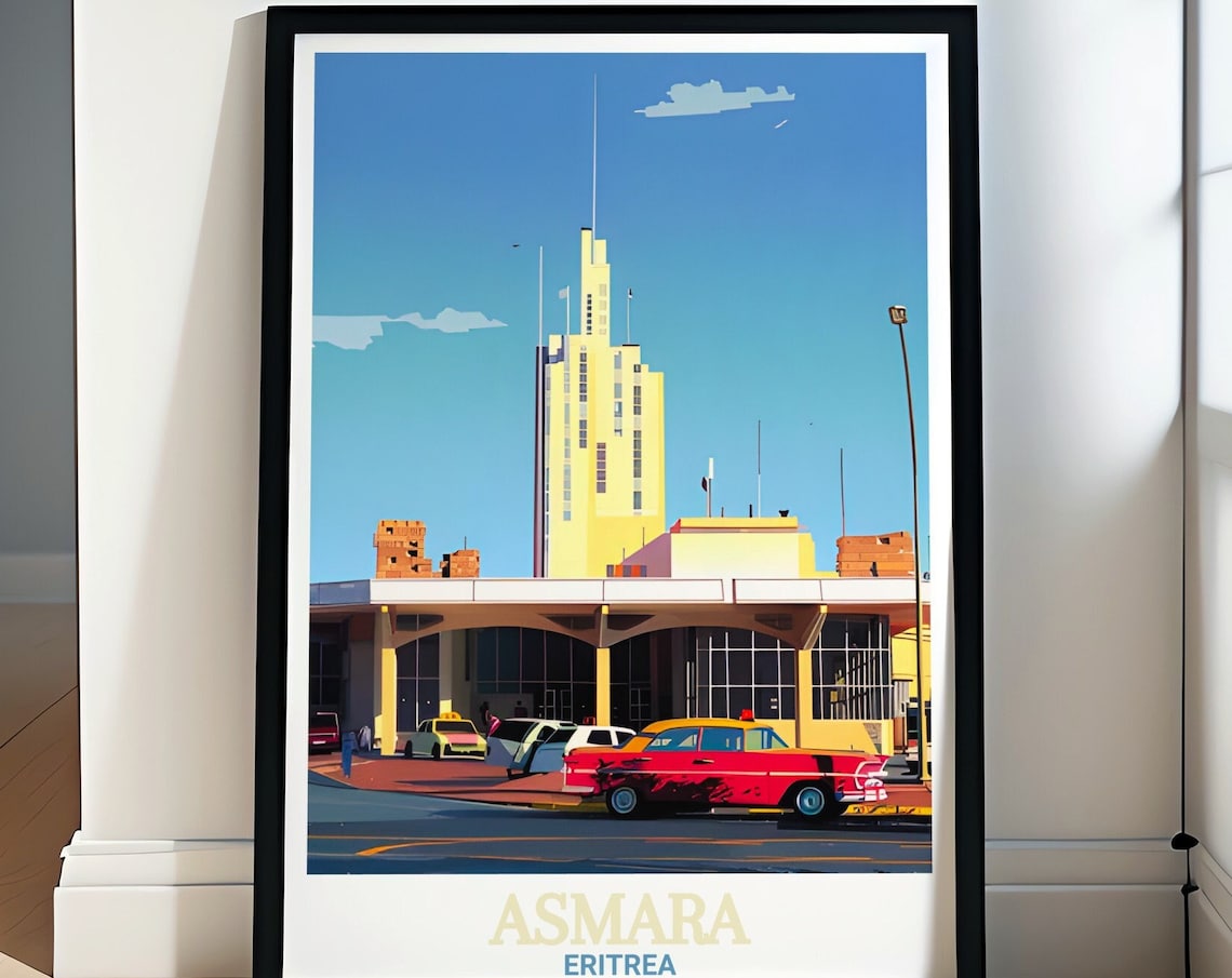 Asmara Eritrea Fiat Tagliero Art Deco Building Retro Car Poster