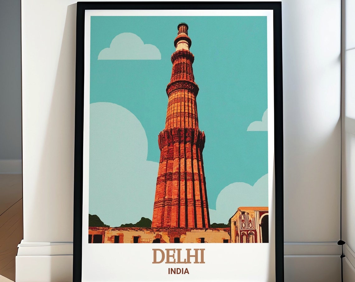 Qutub Minar Tower Delhi India Heritage Vintage Travel Poster