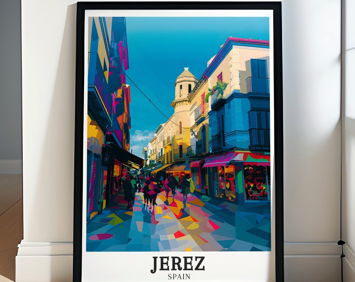 Jerez Calle Larga Colorful Street Andalusia Spain Travel Poster