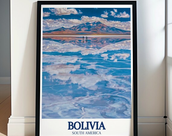 Bolivia Uyuni Salt Flats Mirror Reflection Mountain Travel Poster