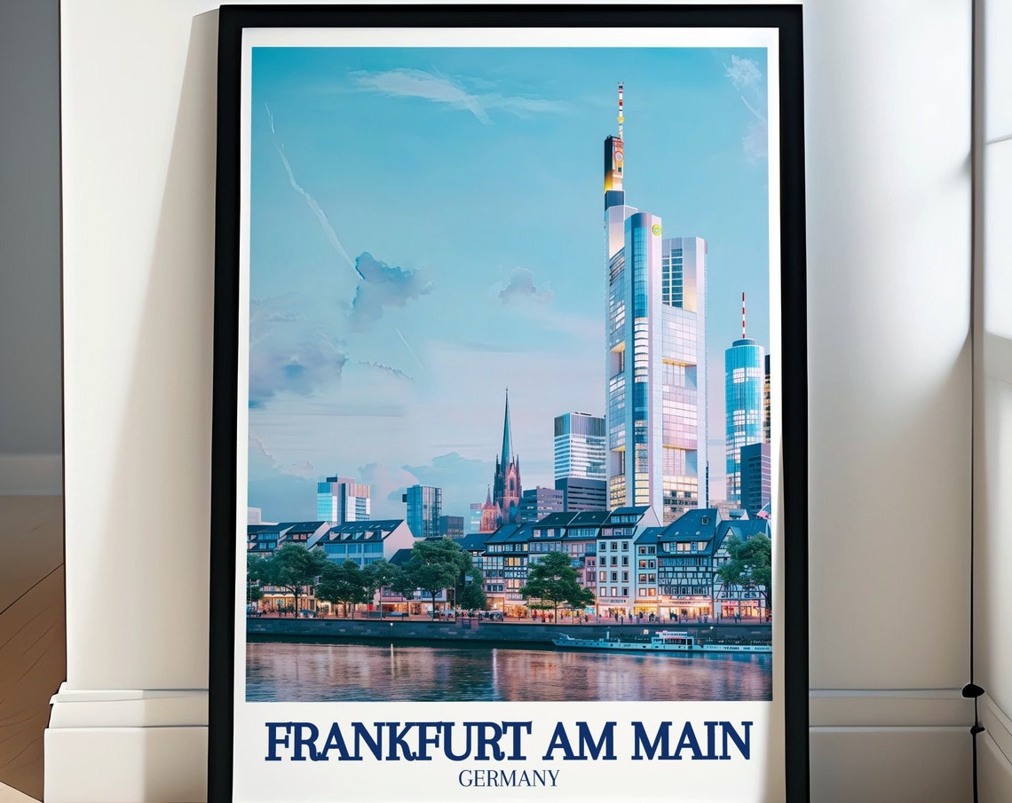 Frankfurt Am Main Commerzbank Tower Riverfront Skyline Travel Poster