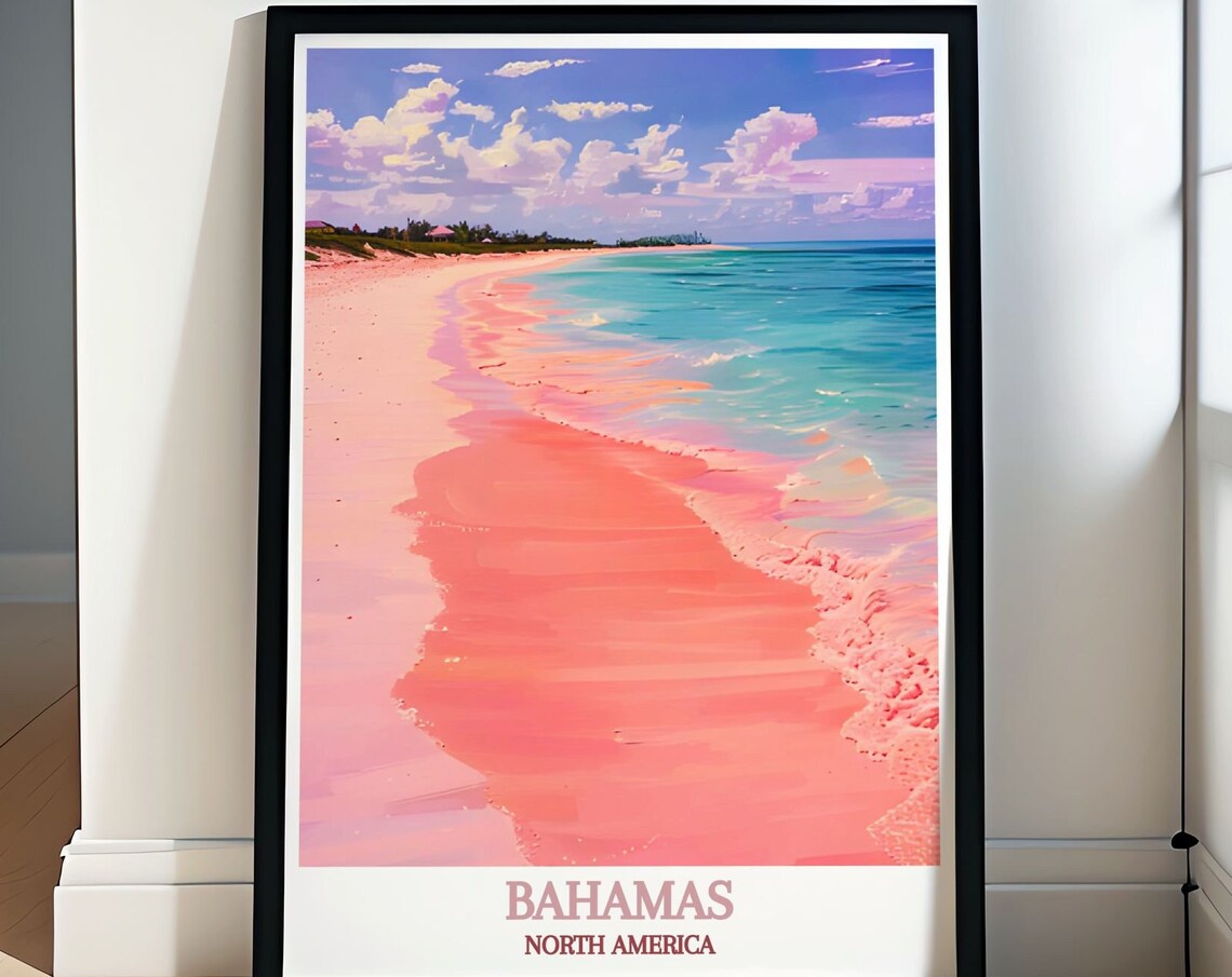 Bahamas Pink Sand Beach Turquoise Ocean Caribbean Coast Travel Poster