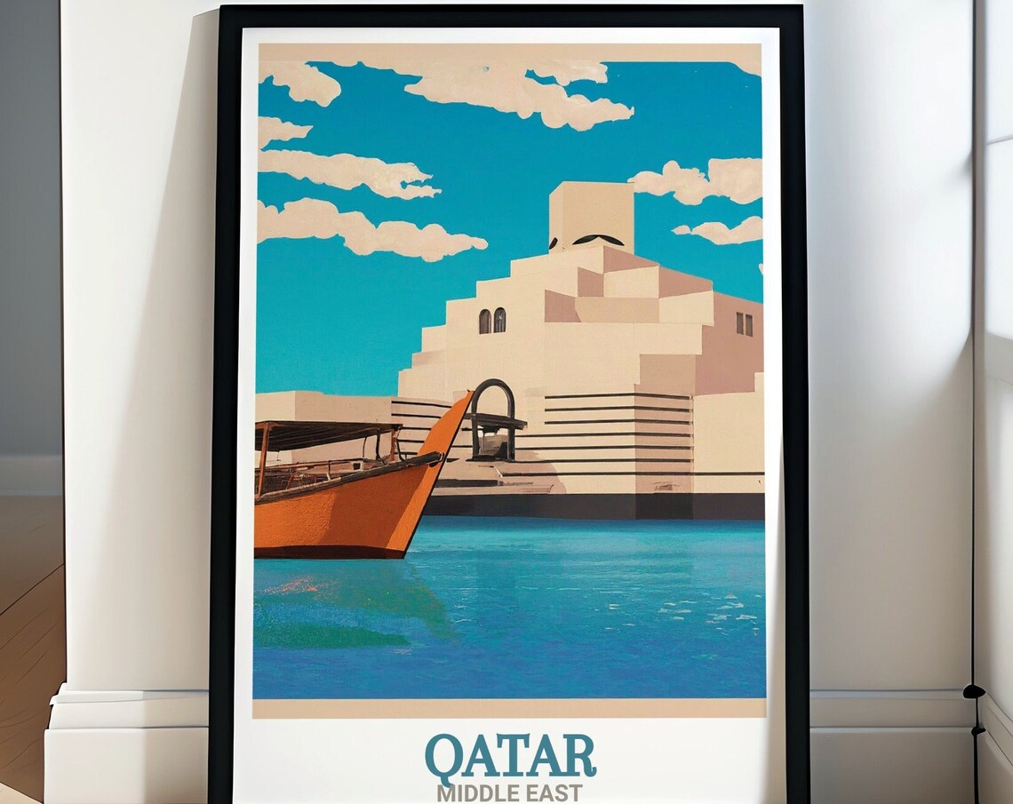 Qatar Middle East Museum of Islamic Art Doha Waterfront Travel Poster