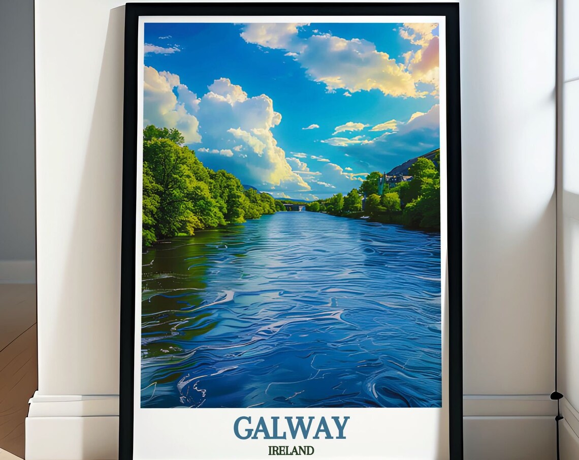Galway Ireland River Corrib Lush Banks Under Bright Sky Poster
