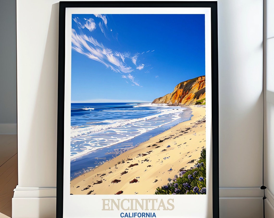 Encinitas California Swamis Beach Cliffs Surf Shore Waves Poster