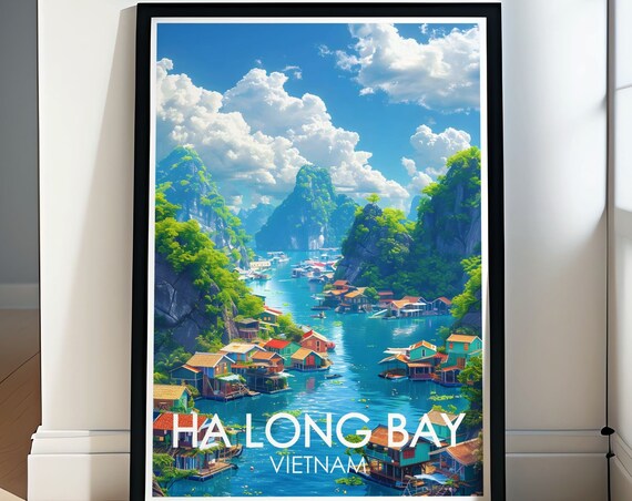 Ha Long Bay Vietnam Floating Fishing Village Karst Cliffs Poster