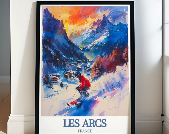 Les Arcs Snowboarding Decor Paradiski Ski Area Snowboard Poster Snowboarding Art And Decor Mont Blanc Poster