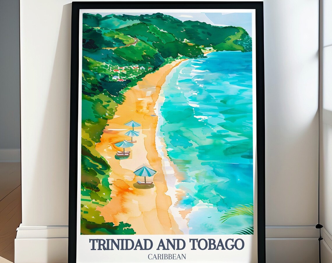 Trinidad and Tobago Beach Umbrellas Turquoise Sea Shore Poster