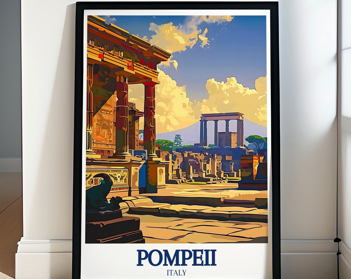 Pompeii Italy Roman Forum Ruins Vesuvius View History Travel Poster