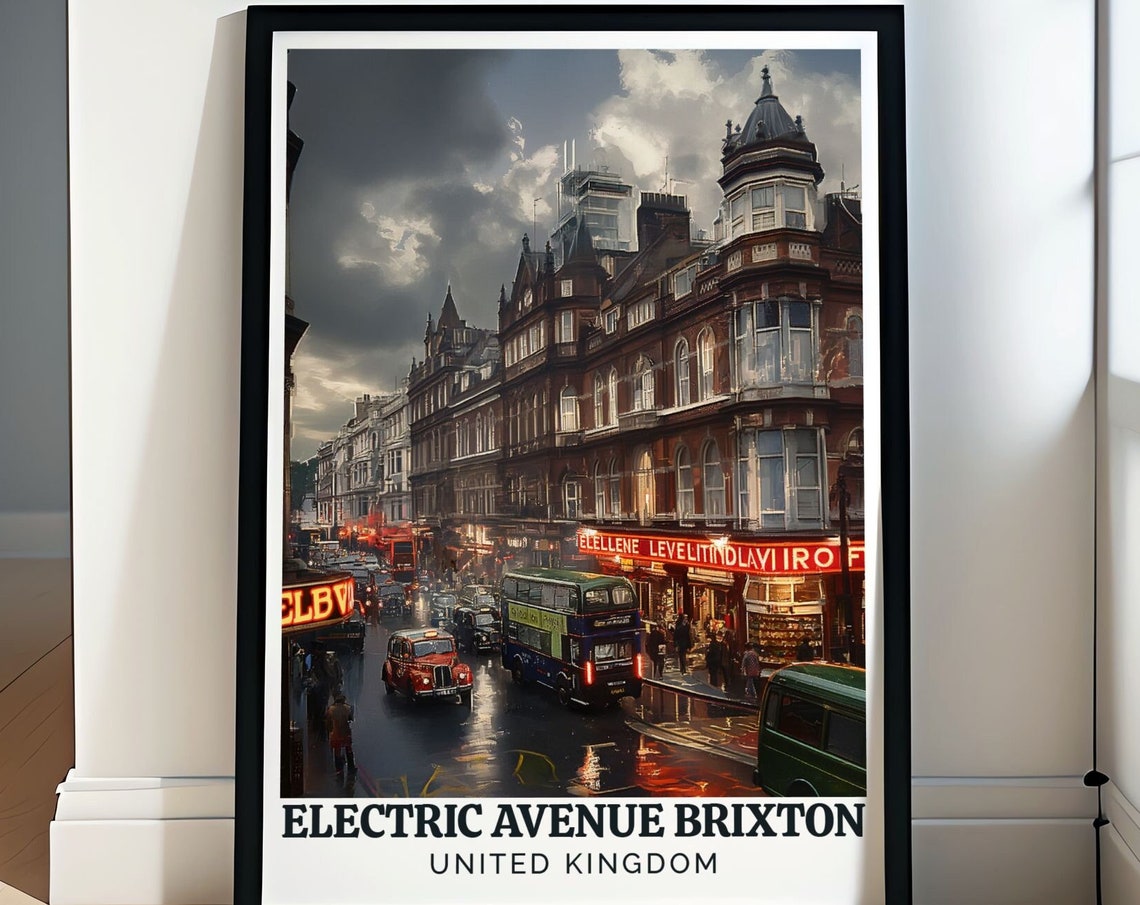 Brixton London Electric Avenue Double Decker Bus Street Scene Poster