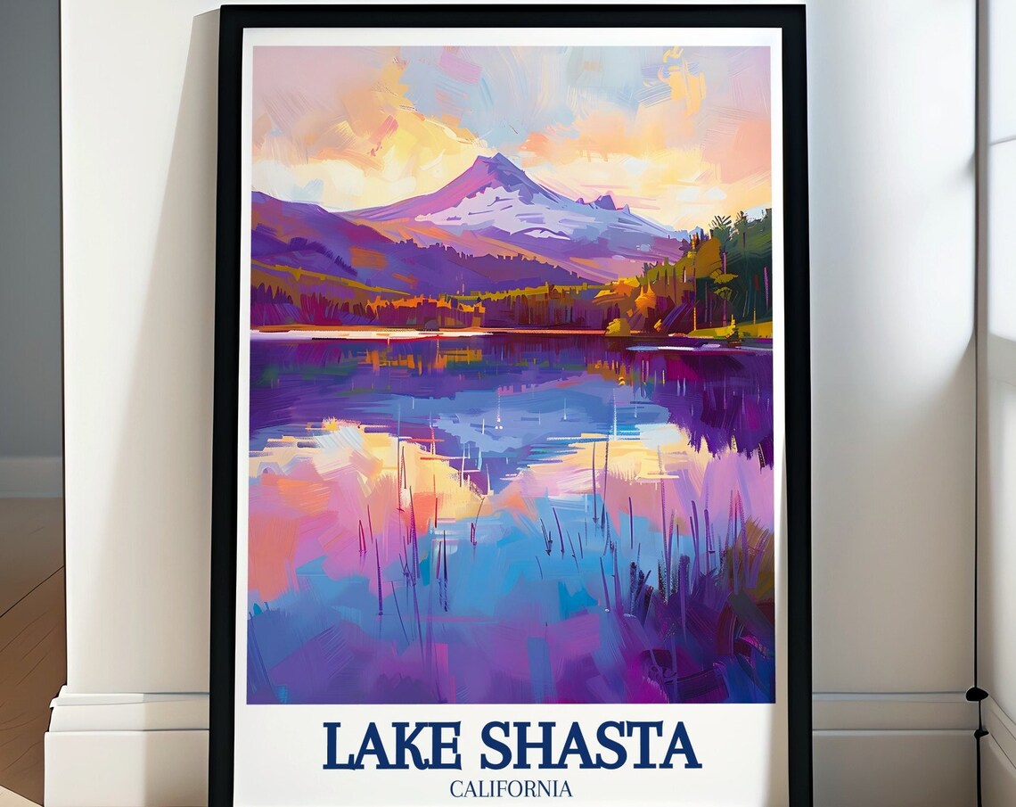 Lake Shasta Mount Shasta Mirror Reflection California Travel Poster