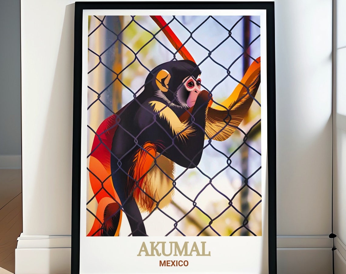 Akumal Monkey Sanctuary Poster Mexico Rescued Monkey Wildlife Art