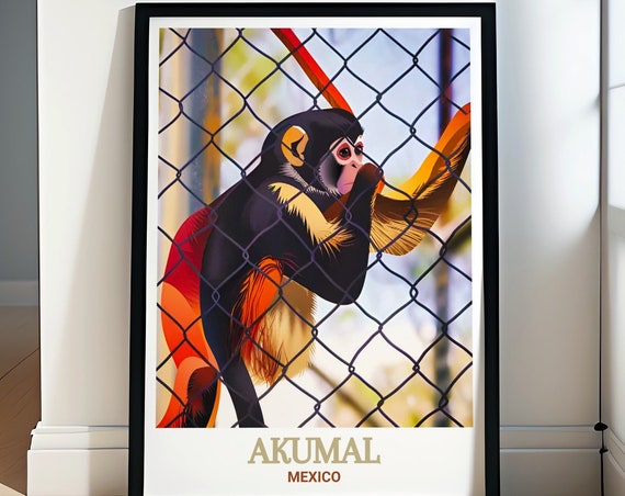 Akumal Monkey Sanctuary Poster Mexico Rescued Monkey Wildlife Art